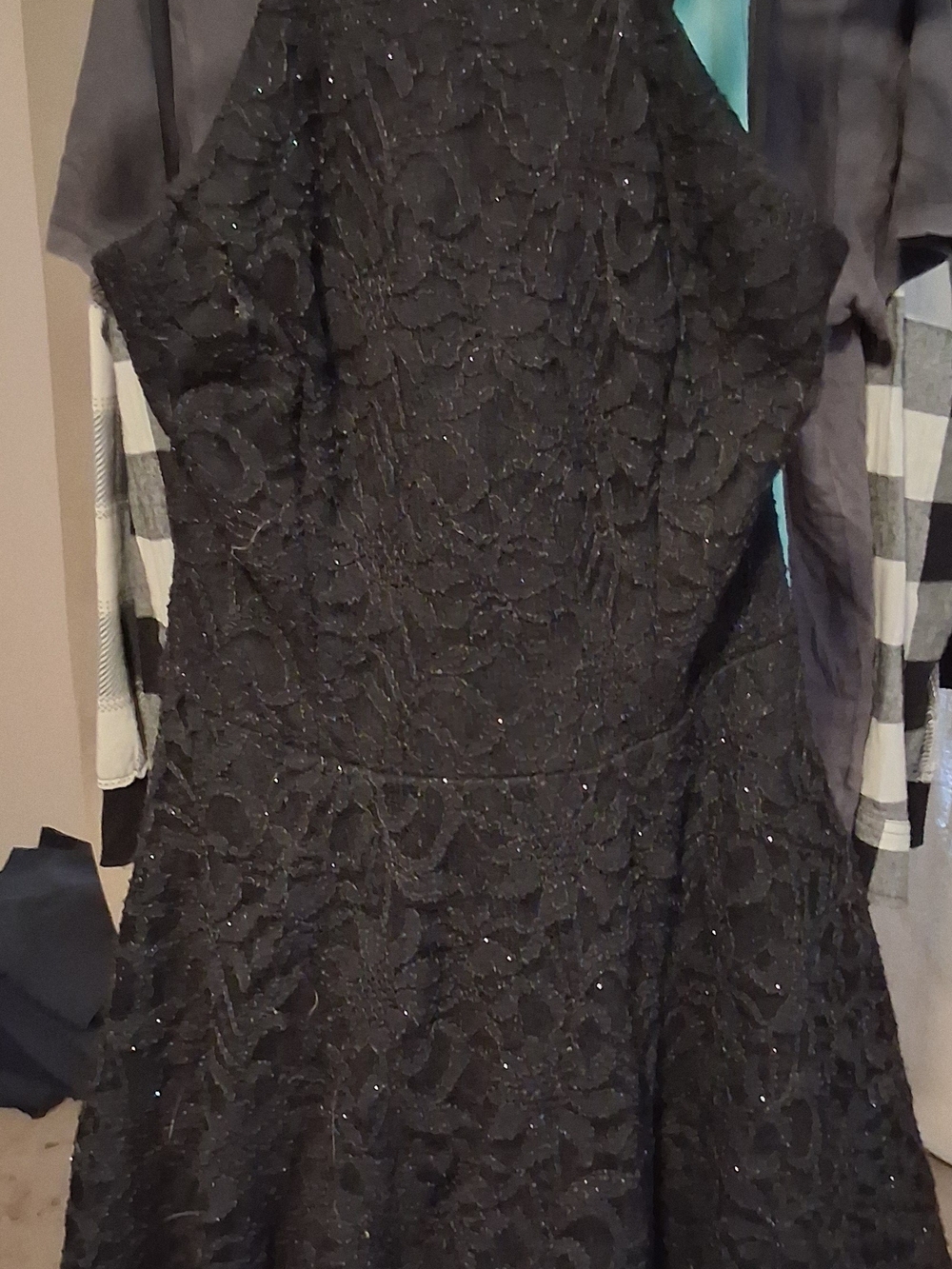 B Darlin Black Sparkle Lace Fit-and-Flare Prom Dress